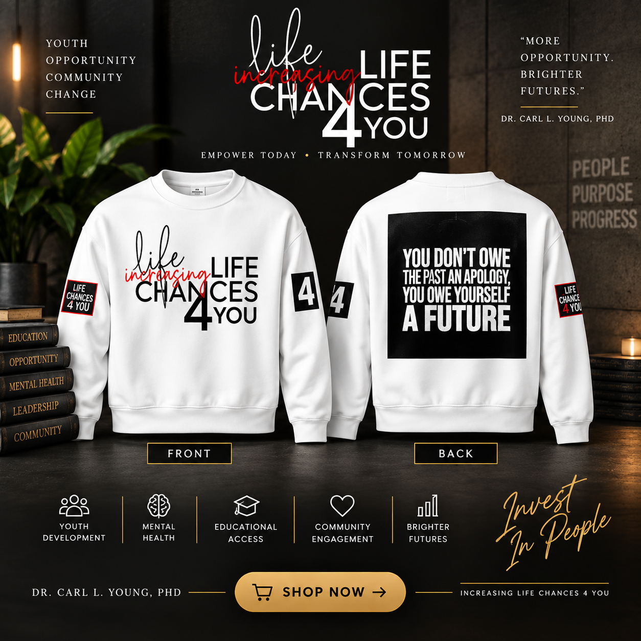 ILC4Y Crewneck - White crewneck with Increasing Life Chances 4 You