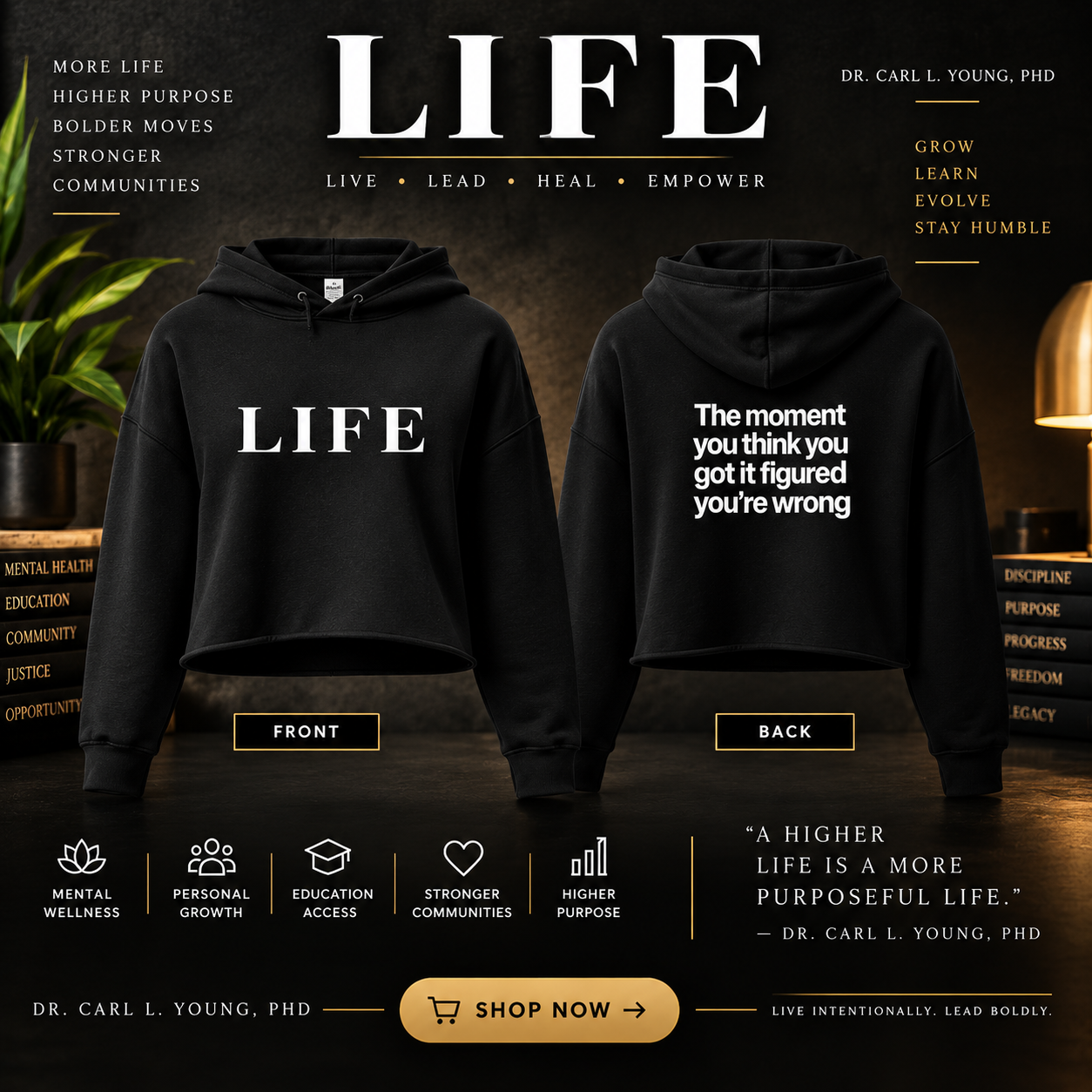 LIFE Cropped Hoodie - Black cropped hoodie with LIFE