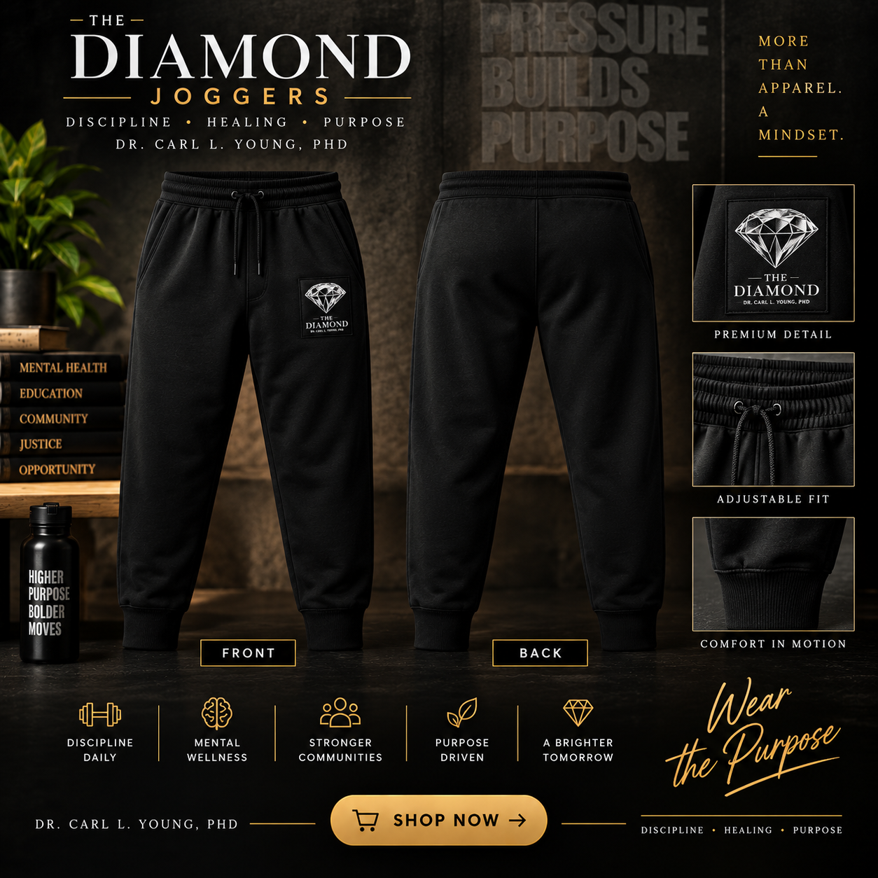 4 Diamond Jogger - Black jogger pants with diamond logo