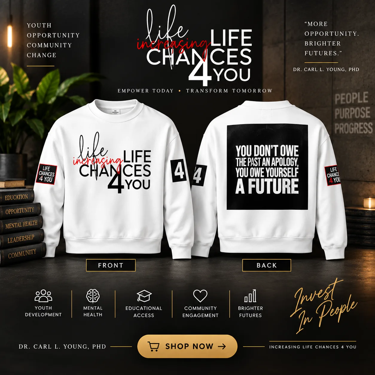ILC4Y Crewneck - White crewneck with Increasing Life Chances 4 You